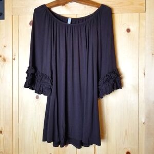 Paisley Grace 3/4 Ruffle Cuffed Sleeve Pull On Tunic Top Shirt